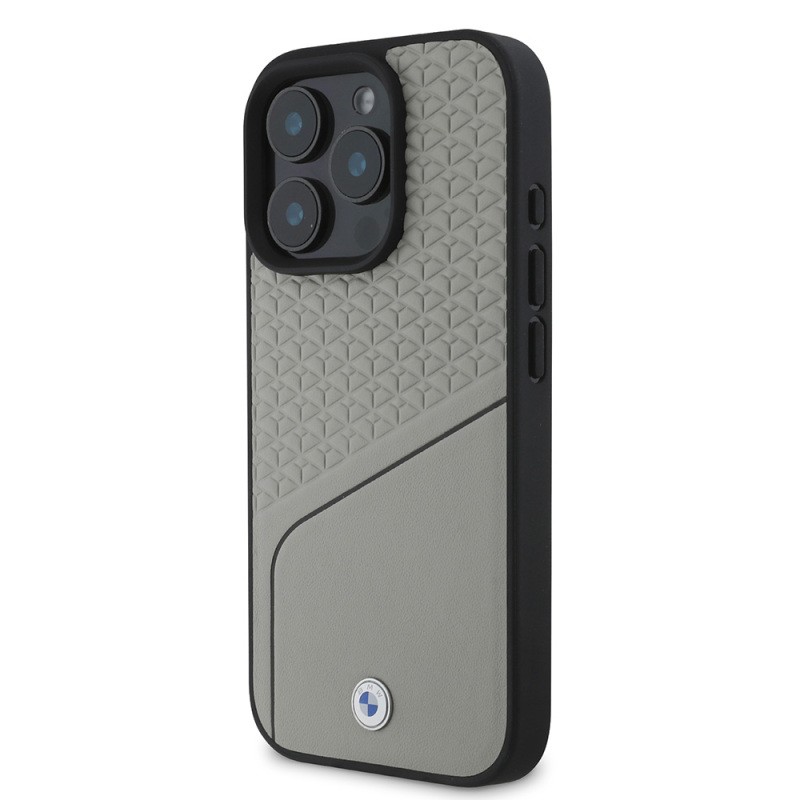 Apple iPhone 16 Pro Kılıf BMW Orjinal Lisanslı M-safe Şarj Özellikli Metal Logolu Dokulu ve Çizgili Deri Kapak - 16