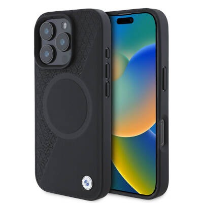 Apple iPhone 16 Pro Kılıf BMW Orjinal Lisanslı M-safe Şarj Özellikli Metal Logolu Yarım Dokulu Circle Deri Kapak - 2