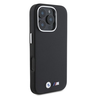 Apple iPhone 16 Pro Kılıf BMW Orjinal Lisanslı Tam Sarılmış Karbon Tasarımlı Metal Logo Suni Deri Kapak - 5