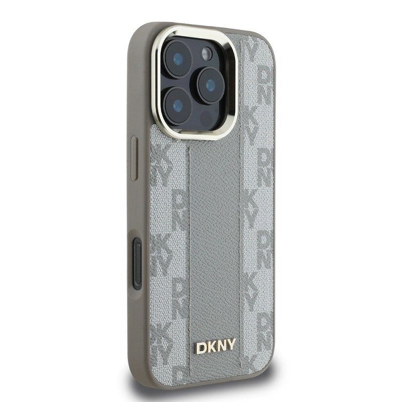 Apple iPhone 16 Pro Kılıf DKNY Orjinal Lisanslı M-safe Şarj Özellikli 3D Yazılı Checkered Pattern Kapak - 4