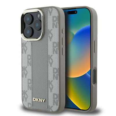 Apple iPhone 16 Pro Kılıf DKNY Orjinal Lisanslı M-safe Şarj Özellikli 3D Yazılı Checkered Pattern Kapak - DKNY