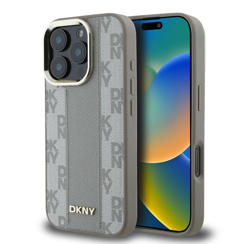 Apple iPhone 16 Pro Kılıf DKNY Orjinal Lisanslı M-safe Şarj Özellikli 3D Yazılı Checkered Pattern Kapak - 2