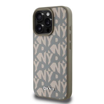 Apple iPhone 16 Pro Kılıf DKNY Orjinal Lisanslı M-safe Şarj Özellikli 3D Yazılı Grid Pattern Kapak - 4