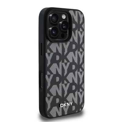 Apple iPhone 16 Pro Kılıf DKNY Orjinal Lisanslı M-safe Şarj Özellikli 3D Yazılı Grid Pattern Kapak - 13