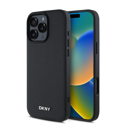 Apple iPhone 16 Pro Kılıf DKNY Orjinal Lisanslı M-safe Şarj Özellikli Metal Logolu PU Deri Grained Kapak - DKNY