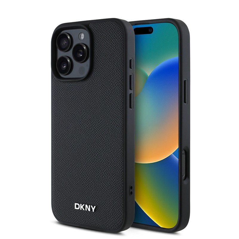 Apple iPhone 16 Pro Kılıf DKNY Orjinal Lisanslı M-safe Şarj Özellikli Metal Logolu PU Deri Grained Kapak - 2