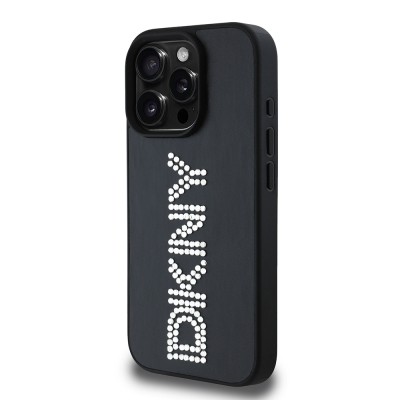 Apple iPhone 16 Pro Kılıf DKNY Orjinal Lisanslı Taşlı DKNY Yazılı Metalik Rhinestones PU Deri Kapak - 5