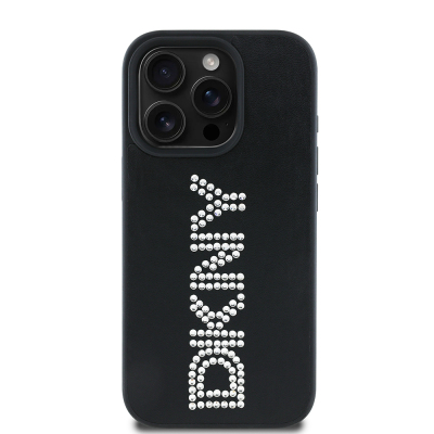 Apple iPhone 16 Pro Kılıf DKNY Orjinal Lisanslı Taşlı DKNY Yazılı Metalik Rhinestones PU Deri Kapak - DKNY