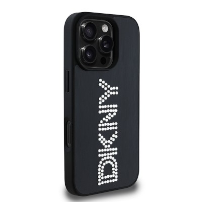 Apple iPhone 16 Pro Kılıf DKNY Orjinal Lisanslı Taşlı DKNY Yazılı Metalik Rhinestones PU Deri Kapak - 6