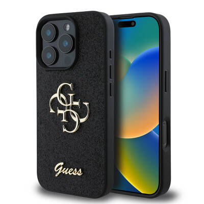 Apple iPhone 16 Pro Kılıf Guess Orjinal Lisanslı 4G Büyük Metal Logolu Glitter Kapak - Guess