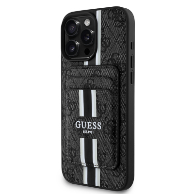 Apple iPhone 16 Pro Kılıf Guess Orjinal Lisanslı M-safe Şarj Özellikli 4G Desenli Çizgili Kartlıklı Kapak - Guess