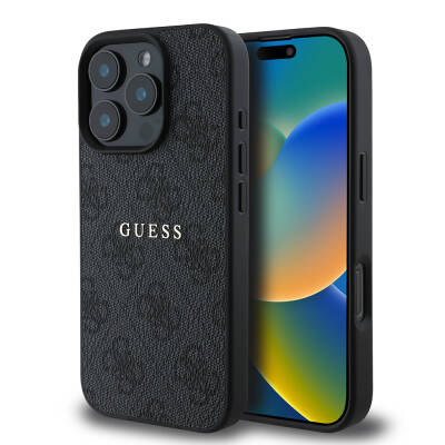 Apple iPhone 16 Pro Kılıf Guess Orjinal Lisanslı M-safe Şarj Özellikli 4G Desenli Yazı Logolu Kapak - Guess