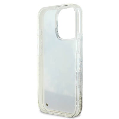 Apple iPhone 16 Pro Kılıf Guess Orjinal Lisanslı M-safe Şarj Özellikli Sıvılı Simli Çiçek Desenli Kapak - 6