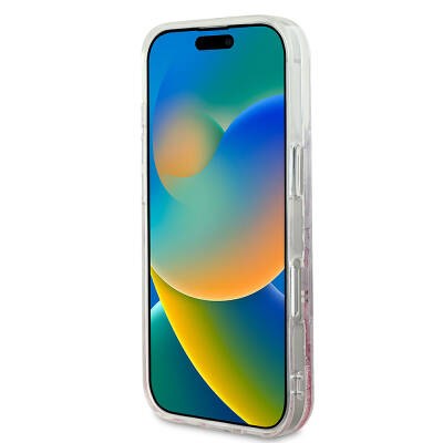 Apple iPhone 16 Pro Kılıf Guess Orjinal Lisanslı M-safe Şarj Özellikli Sıvılı Simli Çiçek Desenli Kapak - 18