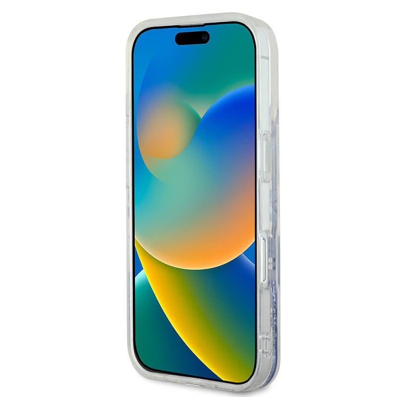 Apple iPhone 16 Pro Kılıf Guess Orjinal Lisanslı M-safe Şarj Özellikli Sıvılı Simli Çiçek Desenli Kapak - 21