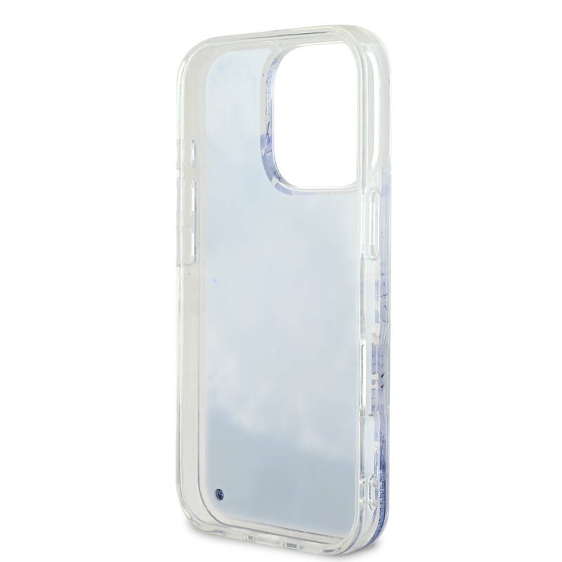 Apple iPhone 16 Pro Kılıf Guess Orjinal Lisanslı M-safe Şarj Özellikli Sıvılı Simli Çiçek Desenli Kapak - 23
