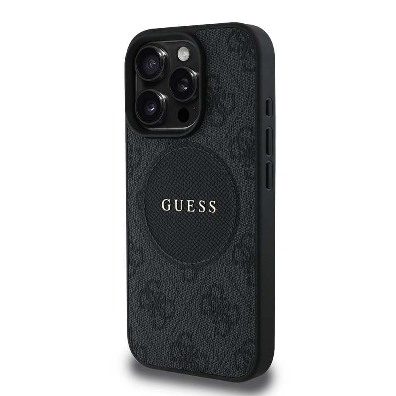Apple iPhone 16 Pro Kılıf Guess Orjinal Lisanslı M-safe Şarj Özellikli Yazı Logolu Circle Classic Kapak - 5