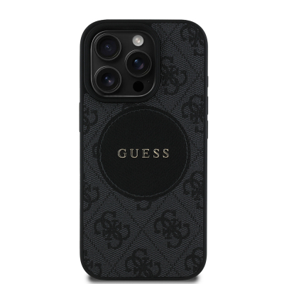 Apple iPhone 16 Pro Kılıf Guess Orjinal Lisanslı M-safe Şarj Özellikli Yazı Logolu Circle Classic Kapak - Guess