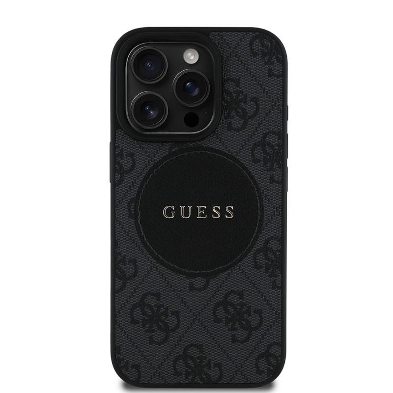Apple iPhone 16 Pro Kılıf Guess Orjinal Lisanslı M-safe Şarj Özellikli Yazı Logolu Circle Classic Kapak - 1