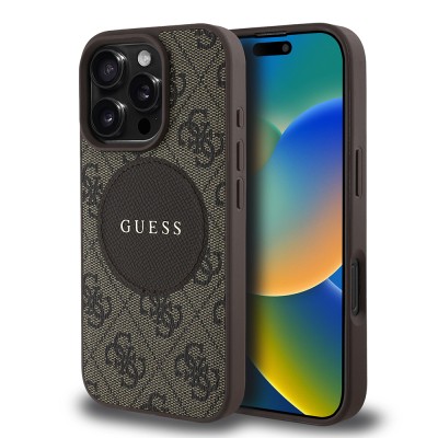 Apple iPhone 16 Pro Kılıf Guess Orjinal Lisanslı M-safe Şarj Özellikli Yazı Logolu Circle Classic Kapak - 16