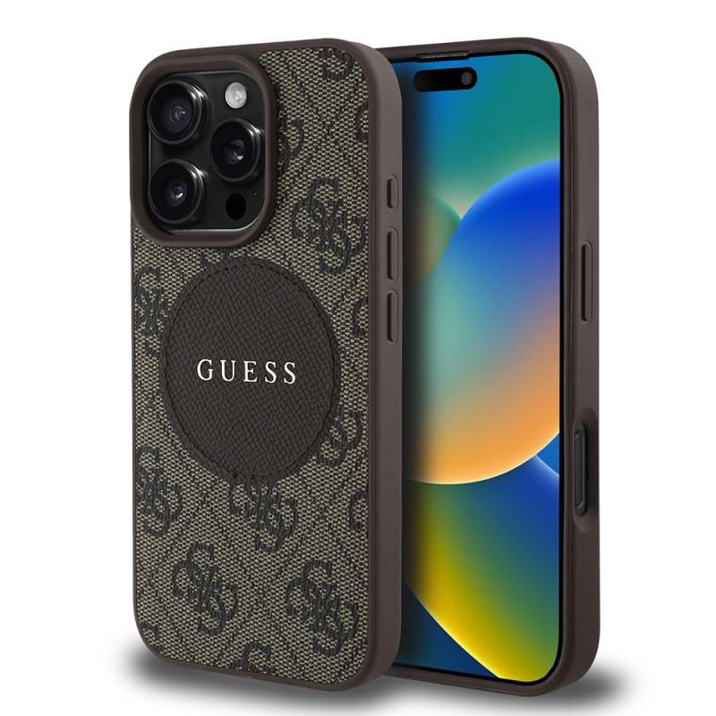 Apple iPhone 16 Pro Kılıf Guess Orjinal Lisanslı M-safe Şarj Özellikli Yazı Logolu Circle Classic Kapak - 16