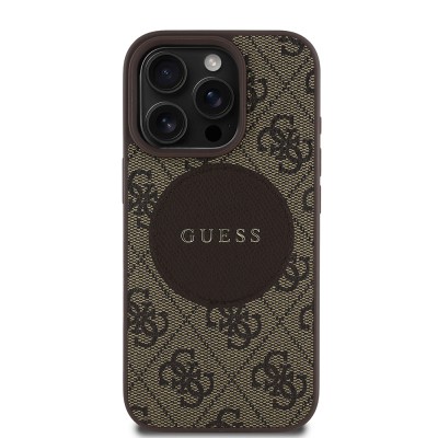 Apple iPhone 16 Pro Kılıf Guess Orjinal Lisanslı M-safe Şarj Özellikli Yazı Logolu Circle Classic Kapak - 3