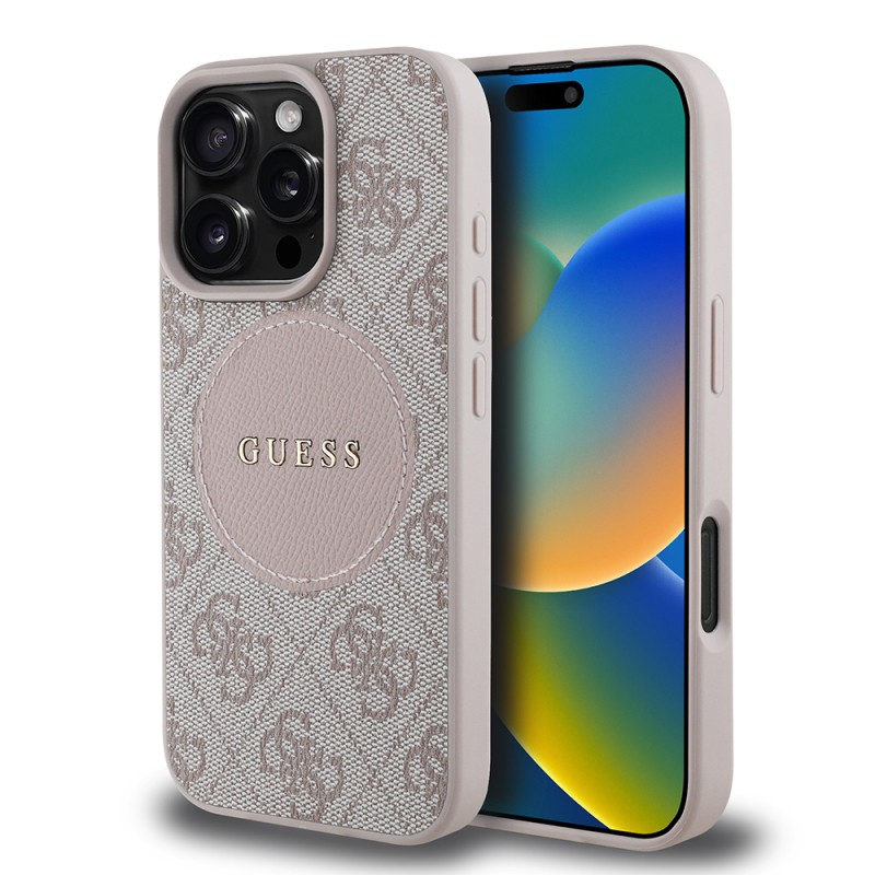 Apple iPhone 16 Pro Kılıf Guess Orjinal Lisanslı M-safe Şarj Özellikli Yazı Logolu Circle Classic Kapak - 23