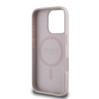 Apple iPhone 16 Pro Kılıf Guess Orjinal Lisanslı M-safe Şarj Özellikli Yazı Logolu Circle Classic Kapak - 22