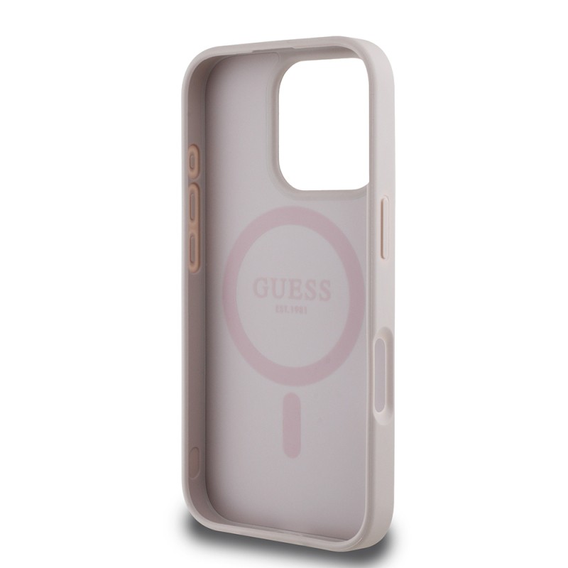 Apple iPhone 16 Pro Kılıf Guess Orjinal Lisanslı M-safe Şarj Özellikli Yazı Logolu Circle Classic Kapak - 22