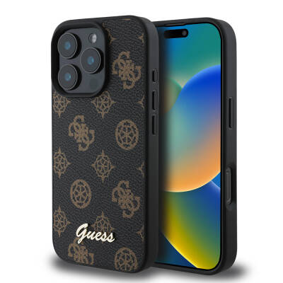 Apple iPhone 16 Pro Kılıf Guess Orjinal Lisanslı M-safe Şarj Özellikli Yazı Logolu Peony Kapak - Guess