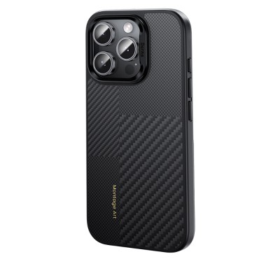 Apple iPhone 16 Pro Kılıf Karbon Fiber M-safe Şarj Özellikli Kamera Kontrol Butonlu Benks Hybrid ArmorPro Montage Kevlar Kapak - 5