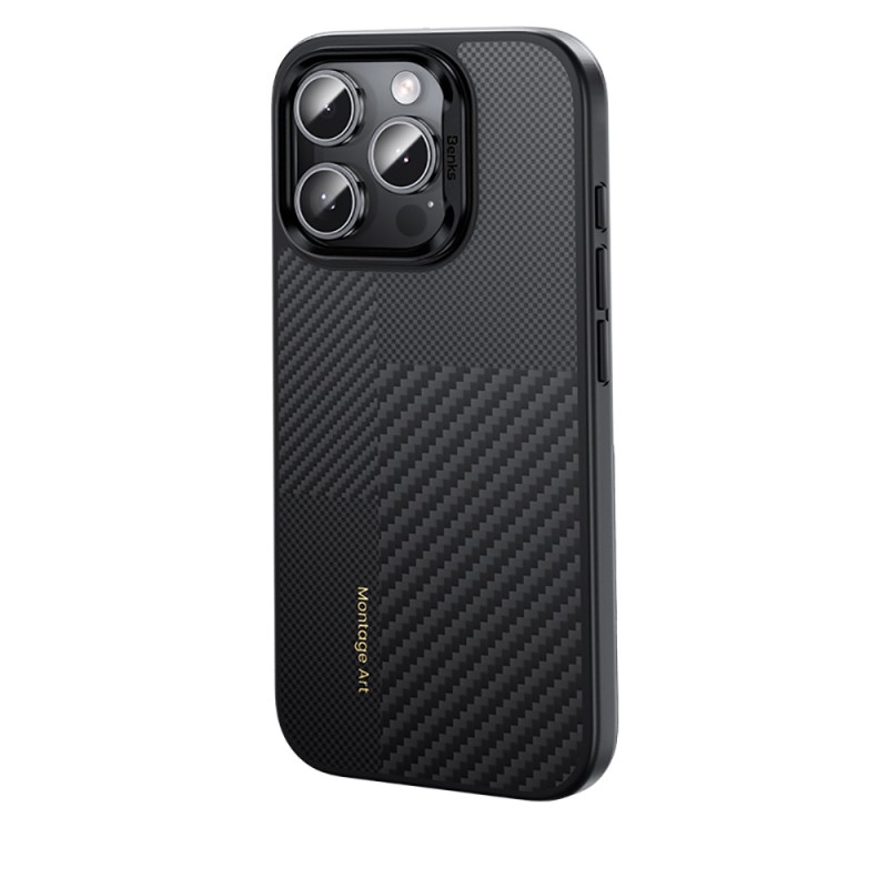 Apple iPhone 16 Pro Kılıf Karbon Fiber M-safe Şarj Özellikli Kamera Kontrol Butonlu Benks Hybrid ArmorPro Montage Kevlar Kapak - 5
