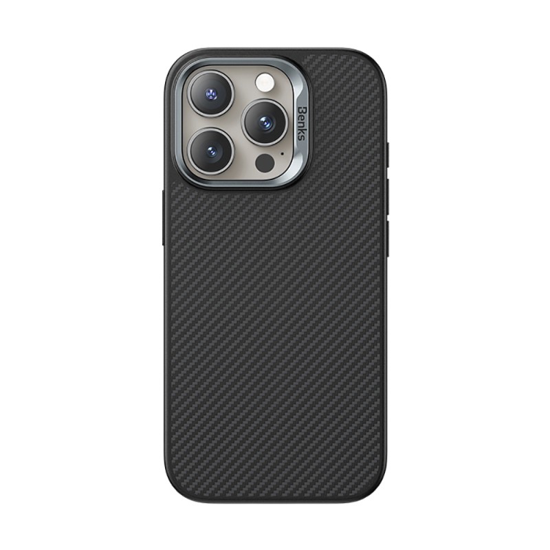 Apple iPhone 16 Pro Kılıf Karbon Fiber M-safe Şarj Özellikli Kamerra Kontrol Butonlu Benks Hybrid ArmorPro 600D Kevlar Kapak - 1