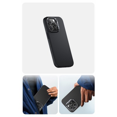 Apple iPhone 16 Pro Kılıf Karbon Fiber M-safe Şarj Özellikli Kamerra Kontrol Butonlu Benks Hybrid ArmorPro 600D Kevlar Kapak - 7