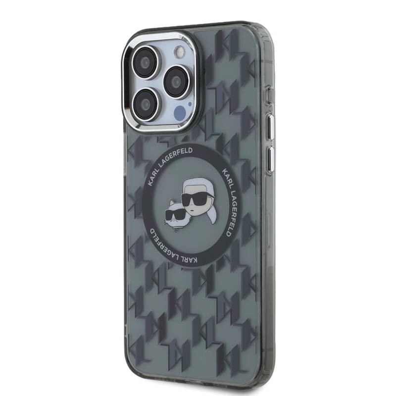 Apple iPhone 16 Pro Kılıf Karl Lagerfeld Orjinal Lisanslı M-safe Şarj Özellikli IML Baskılı Metal Monogram KC Heads Kapak - 2