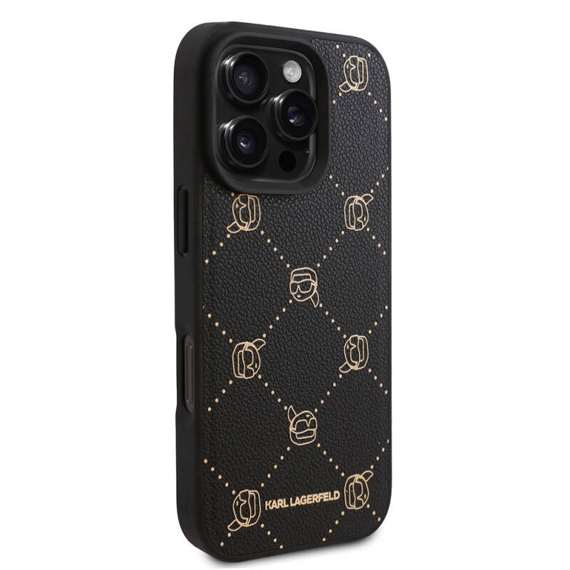 Apple iPhone 16 Pro Kılıf Karl Lagerfeld Orjinal Lisanslı M-safe Şarj Özellikli PU Deri Karl Heads Desenli Klasik Logolu Kapak - 4