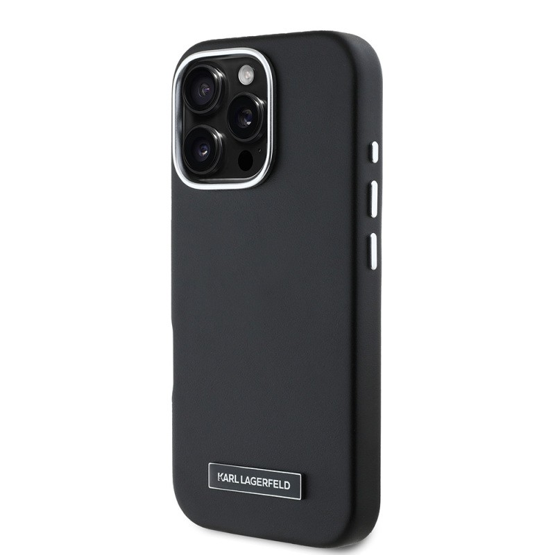 Apple iPhone 16 Pro Kılıf Karl Lagerfeld Orjinal Lisanslı M-safe Şarj Özellikli Metal Kamera ve Buton Tasarımlı Plaka Logolu PU Deri Kapak - 3