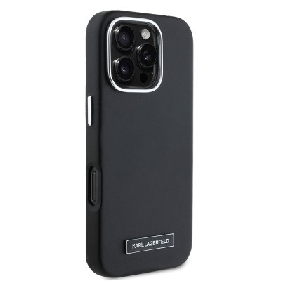 Apple iPhone 16 Pro Kılıf Karl Lagerfeld Orjinal Lisanslı M-safe Şarj Özellikli Metal Kamera ve Buton Tasarımlı Plaka Logolu PU Deri Kapak - 5
