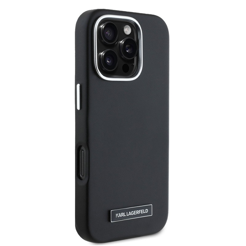 Apple iPhone 16 Pro Kılıf Karl Lagerfeld Orjinal Lisanslı M-safe Şarj Özellikli Metal Kamera ve Buton Tasarımlı Plaka Logolu PU Deri Kapak - 5