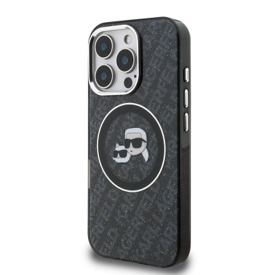 Apple iPhone 16 Pro Kılıf Karl Lagerfeld Orjinal Lisanslı Parlayan Simli Karl & Choupette Heads Kapak - 3