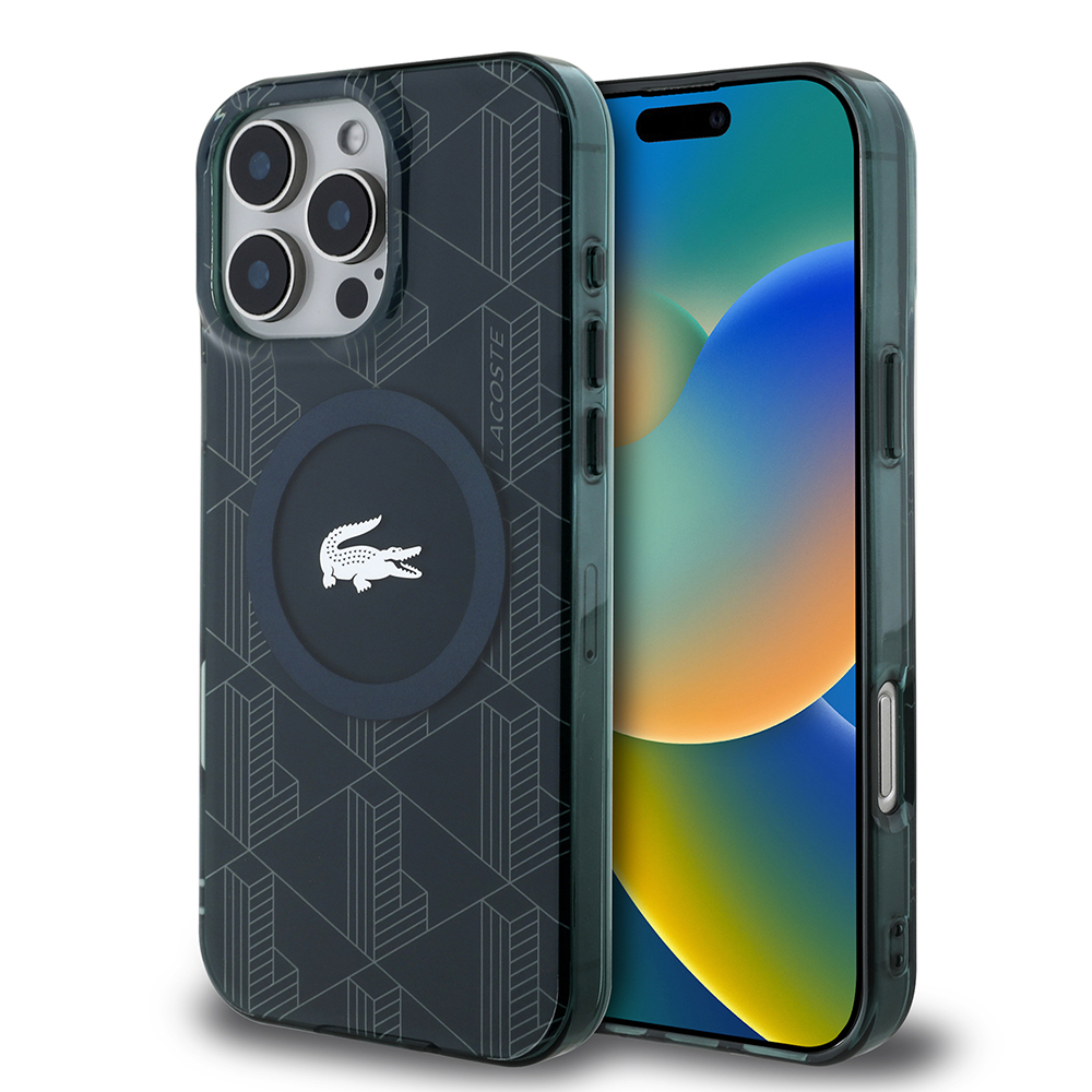 Apple iPhone 16 Pro Kılıf Lacoste Orjinal Lisanslı M-safe Şarj Özellikli IML Baskılı Gümüş Timsah Logolu Monogram Kapak - Yeşil