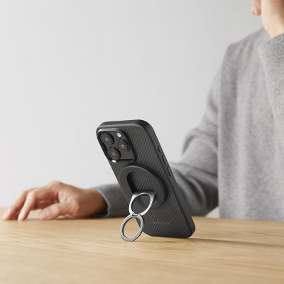 Apple iPhone 16 Pro Kılıf M-safe Şarj Özellikli Aramid Karbon Fiber Pitaka Military-Grade Classic Serisi New Logo Black-Grey Twill Kapak - 17