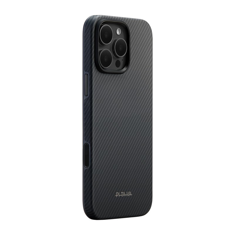 Apple iPhone 16 Pro Kılıf M-safe Şarj Özellikli Aramid Karbon Fiber Pitaka Military-Grade Classic Serisi New Logo Black-Grey Twill Kapak - 2