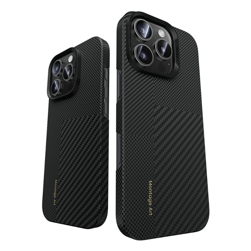 Apple iPhone 16 Pro Kılıf M-safe Şarj Özellikli Karbon Fiber Metal Kamera Çerçeveli Benks Montage ArmorAir Kevlar Kapak - 3