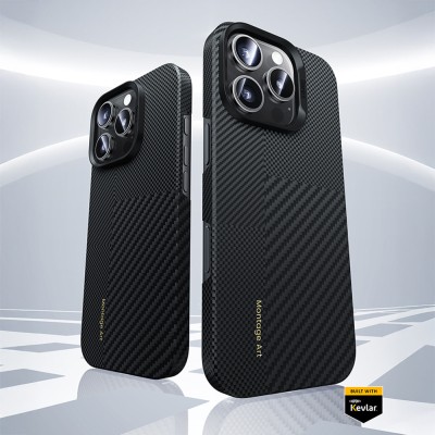 Apple iPhone 16 Pro Kılıf M-safe Şarj Özellikli Karbon Fiber Metal Kamera Çerçeveli Benks Montage ArmorAir Kevlar Kapak - 6