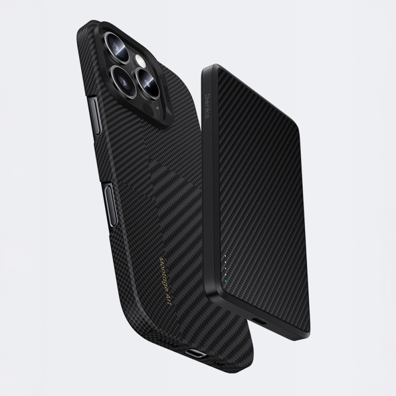Apple iPhone 16 Pro Kılıf M-safe Şarj Özellikli Karbon Fiber Metal Kamera Çerçeveli Benks Montage ArmorAir Kevlar Kapak - 11