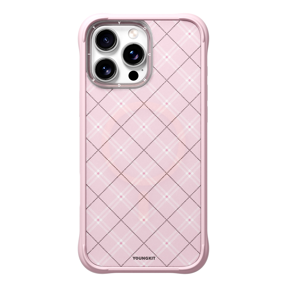 Apple iPhone 16 Pro Kılıf M-safe Şarj Özellikli Youngkit Argyle Serisi Kapak - Pembe