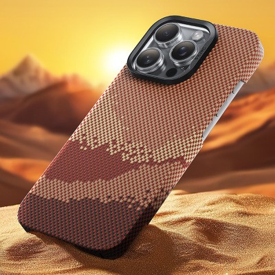Apple iPhone 16 Pro Kılıf M-safe Şarj Özellikli Benks GoldenTide ArmorAir 600D Kevlar Karbon Kapak - 6
