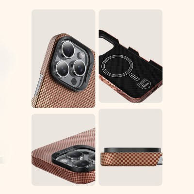 Apple iPhone 16 Pro Kılıf M-safe Şarj Özellikli Benks GoldenTide ArmorAir 600D Kevlar Karbon Kapak - 11