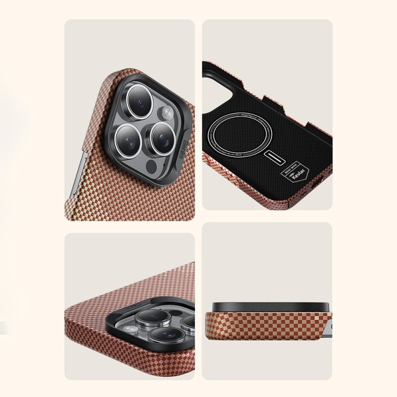Apple iPhone 16 Pro Kılıf M-safe Şarj Özellikli Benks GoldenTide ArmorAir 600D Kevlar Karbon Kapak - 11